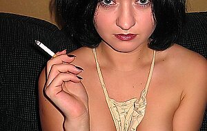 Dirty Brunette May Licks Her Sexy Dress, Milf, Panties, Short-Hair, Smoking